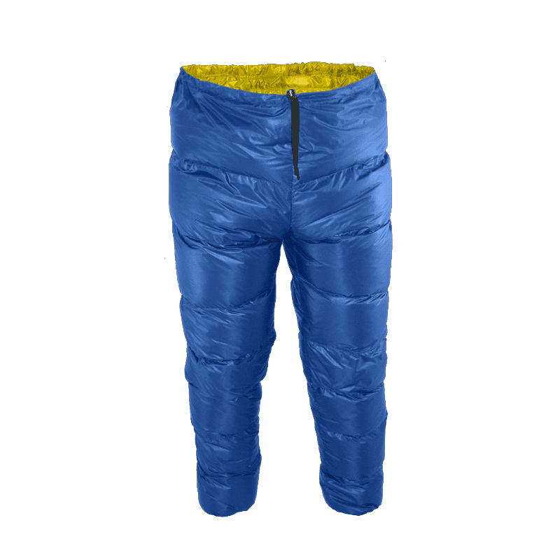 Down Pants in Ocean Blue (shell) and Yellow (inner)
